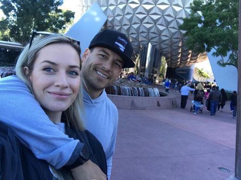 Steven Tinoco with his fiancé, Paige Spiranac traveling to Epcot.